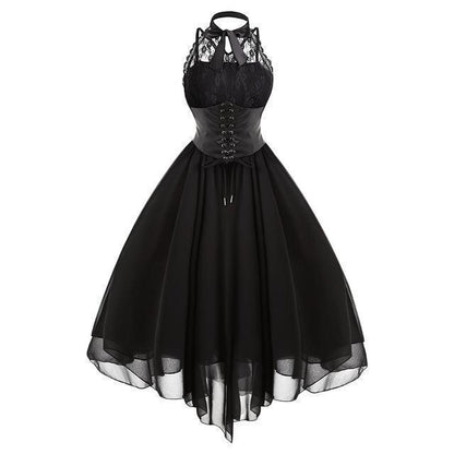 Women's Black Halter Lace Corset Midi Dress - front studio view (1 of 3)