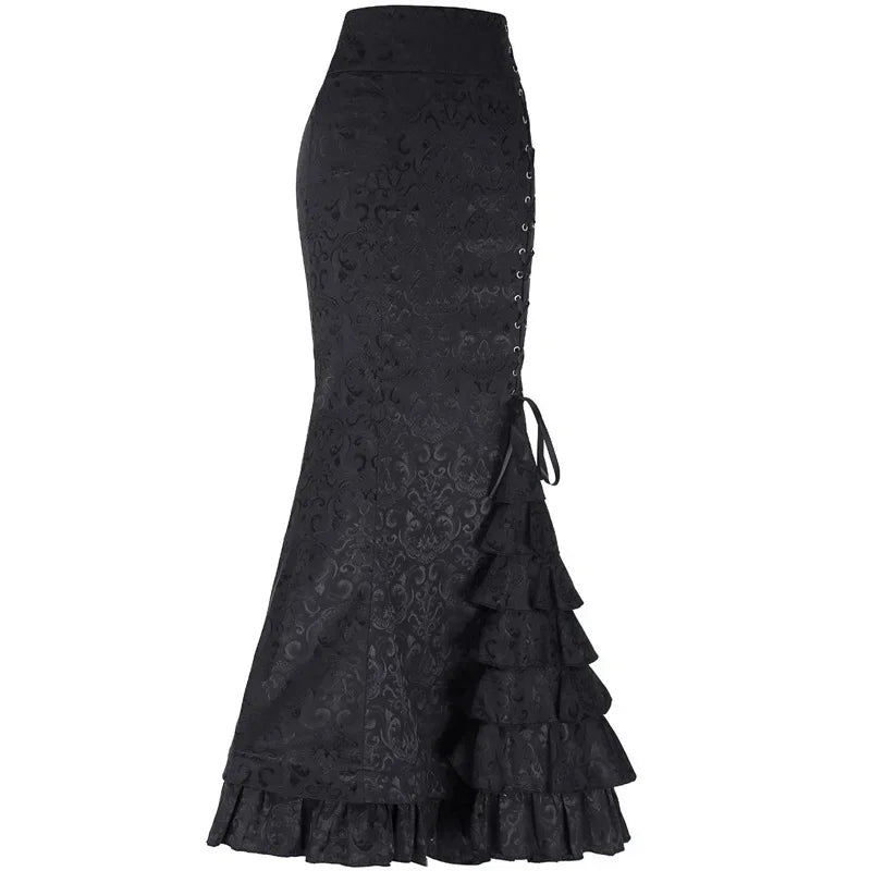 Raven Brocade Gothic Maxi Skirt - front studio view (1 of 3)