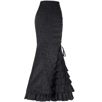 Raven Brocade Gothic Maxi Skirt - front studio view (1 of 3)