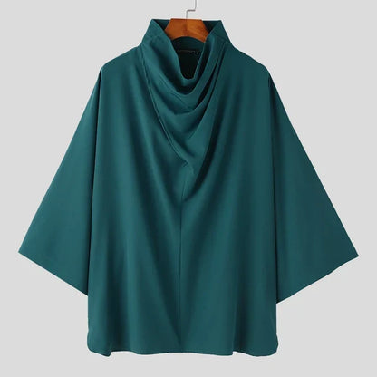 Black Blue Oversized Cowl Sleeve Shirt