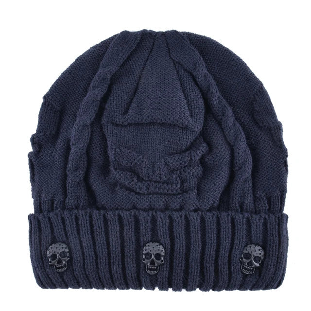 Men's Black Gray Knit Skull Stud Beanie - alternate studio view (5 of 5)