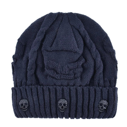 Men's Black Gray Knit Skull Stud Beanie - alternate studio view (5 of 5)