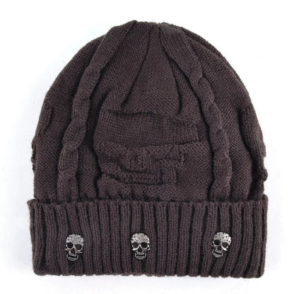 Black Gray Knit Skull Stud Beanie