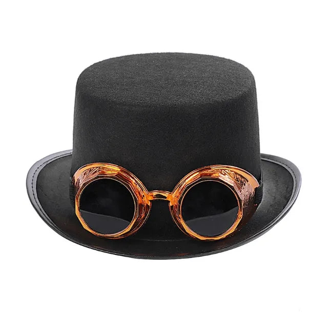 Steampunk Gothic Hat - alternate view, shown with a person (2 of 3)