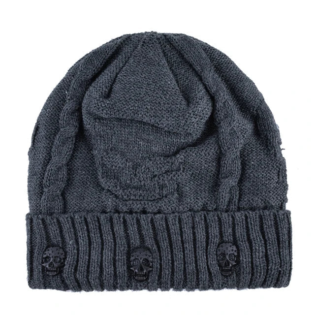 Men's Black Gray Knit Skull Stud Beanie - alternate studio view (4 of 5)
