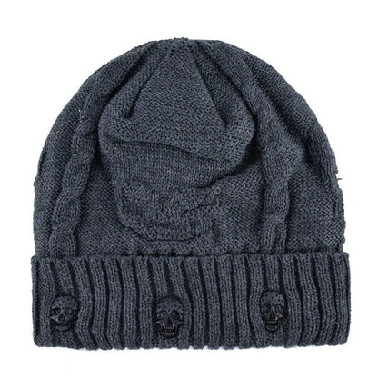 Men's Black Gray Knit Skull Stud Beanie - alternate studio view (4 of 5)