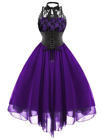 Women's Black Halter Lace Corset Midi Dress - alternate studio view (2 of 3)