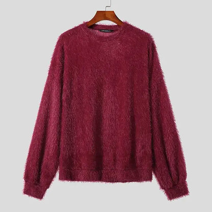Black Red Shaggy Crewneck Sweater