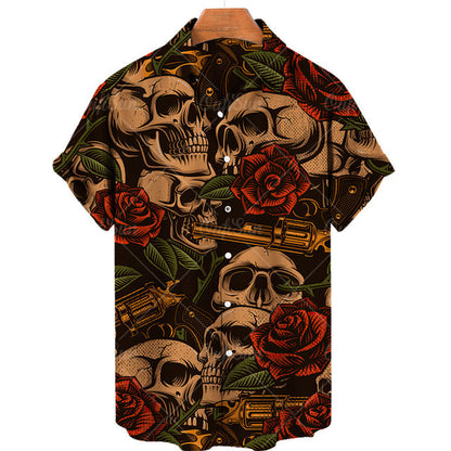 Hawaiian Skull Shirt - alternate view, shown with a person (3 of 4)