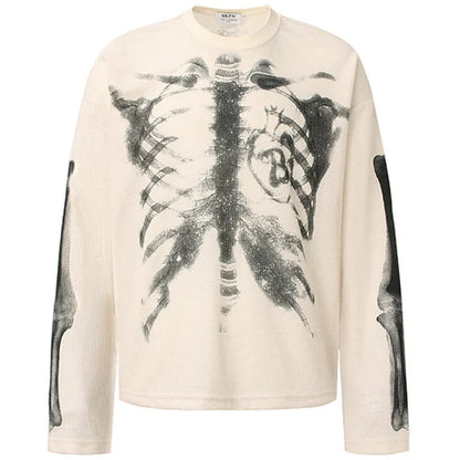 Ribcage Shadow Gothic Long Sleeve Top - alternate view, shown with a person (3 of 4)