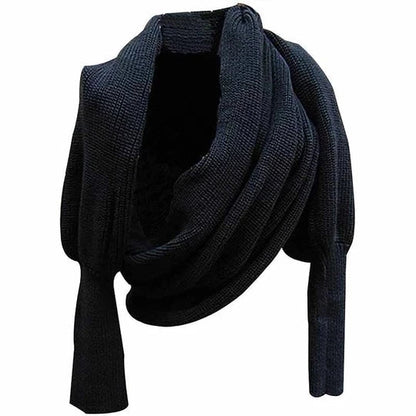 Women's Navy Ribbed Knit Sleeve Wrap - alternate studio view (2 of 3)