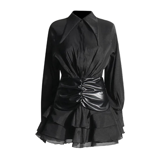Women's Gothic Elegant Dress Black - front studio view (1 of 2)