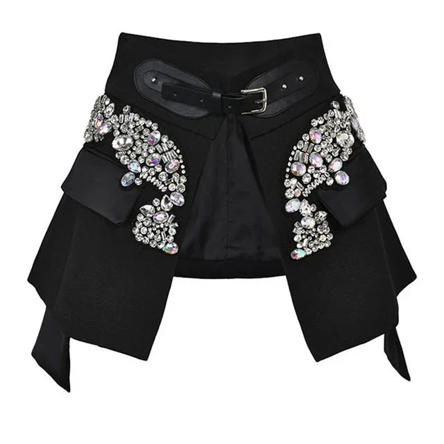 Women's Black Crystal Buckle Mini Skirt - front studio view (1 of 3)