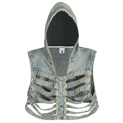 Skeleton Hooded Denim Vest - alternate studio view (3 of 4)