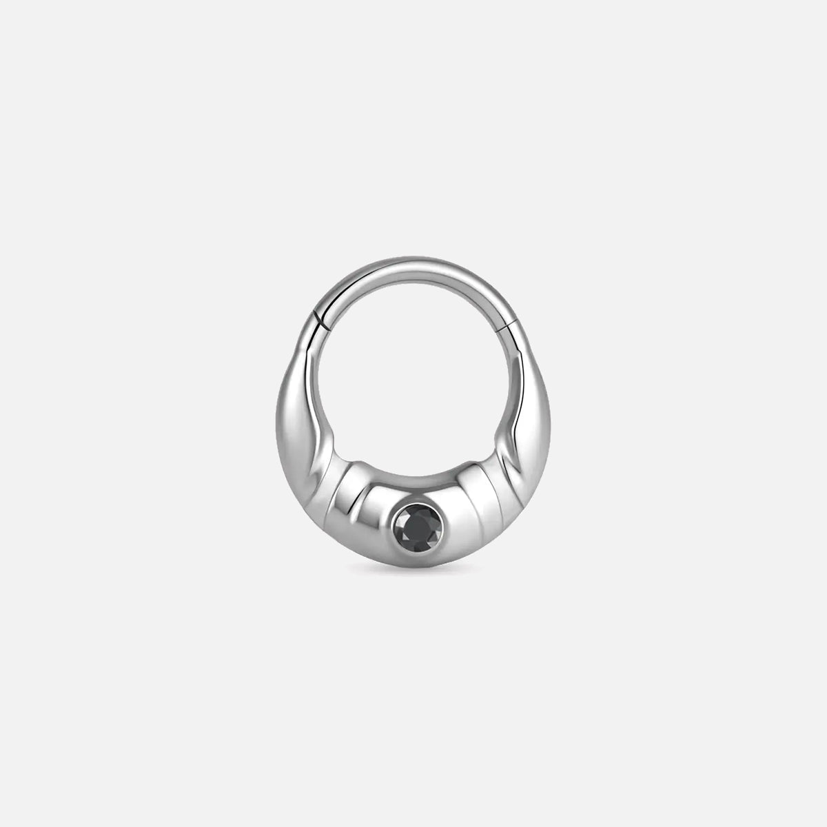 Silver vesper core titanium clicker with black cubic zirconia, product view 1 – PUNKYOUTH