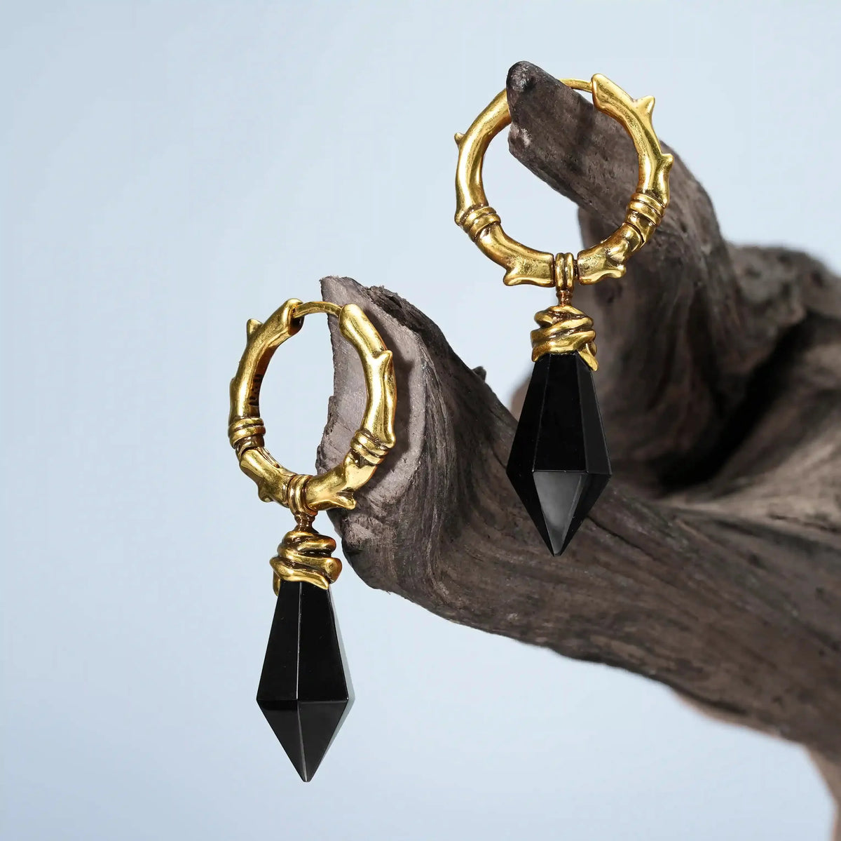 WRAPPED RELIC EARRINGS  (GOLD-OBSIDIAN)