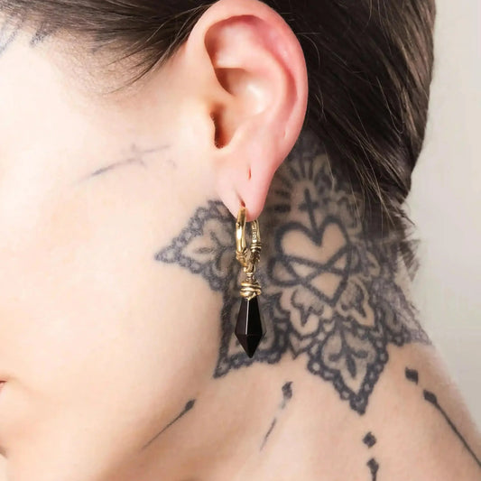 WRAPPED RELIC EARRINGS  (GOLD-OBSIDIAN)
