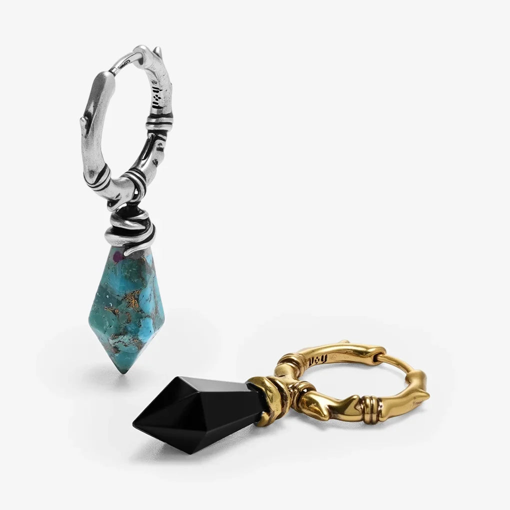 WRAPPED RELIC EARRINGS(SILVER-TURQUOISE)