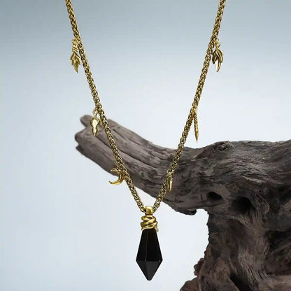 WRAPPED RELIC NECKLACE (GOLD-OBSIDIAN)