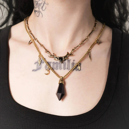 WRAPPED RELIC NECKLACE (GOLD-OBSIDIAN)